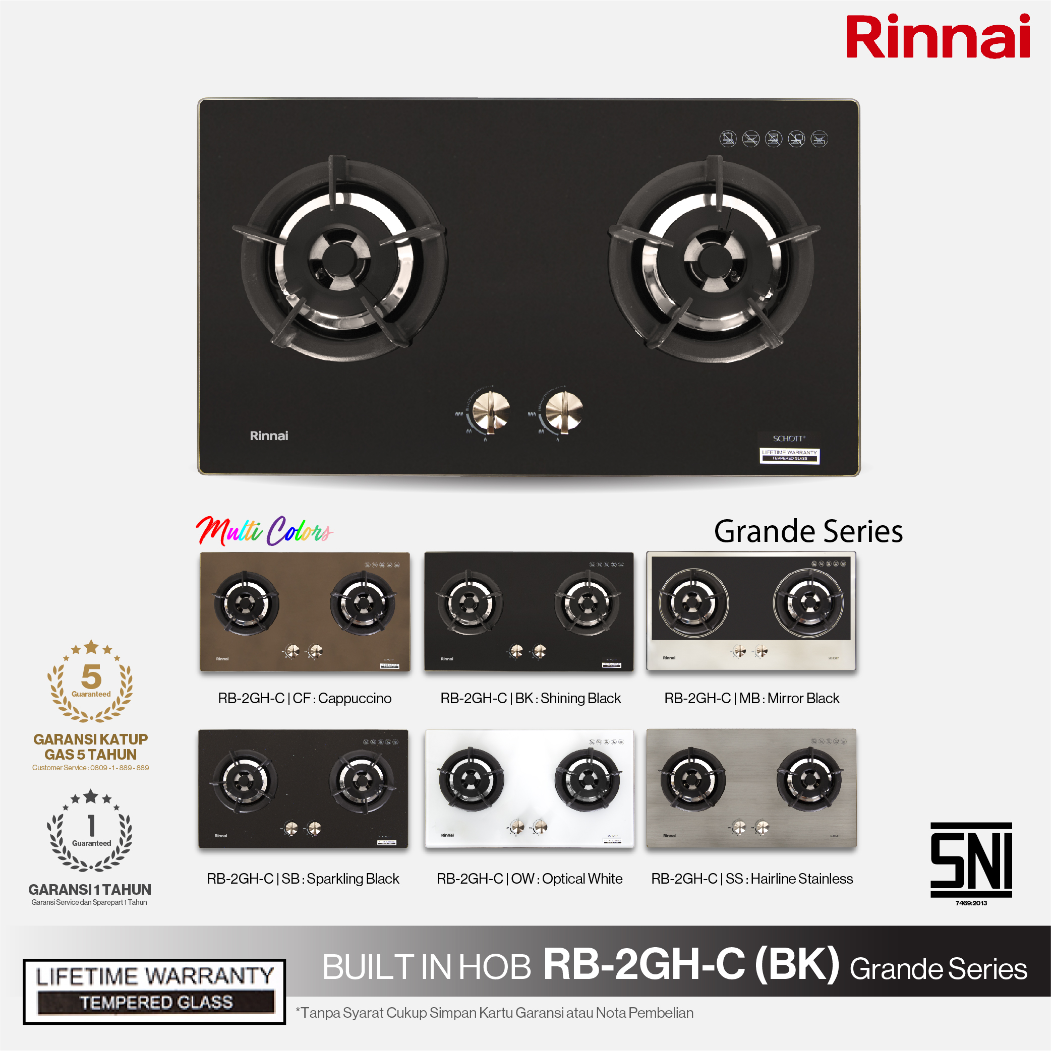 Rinnai Kompor Tanam 2 Tungku Grande - RB2GH BK